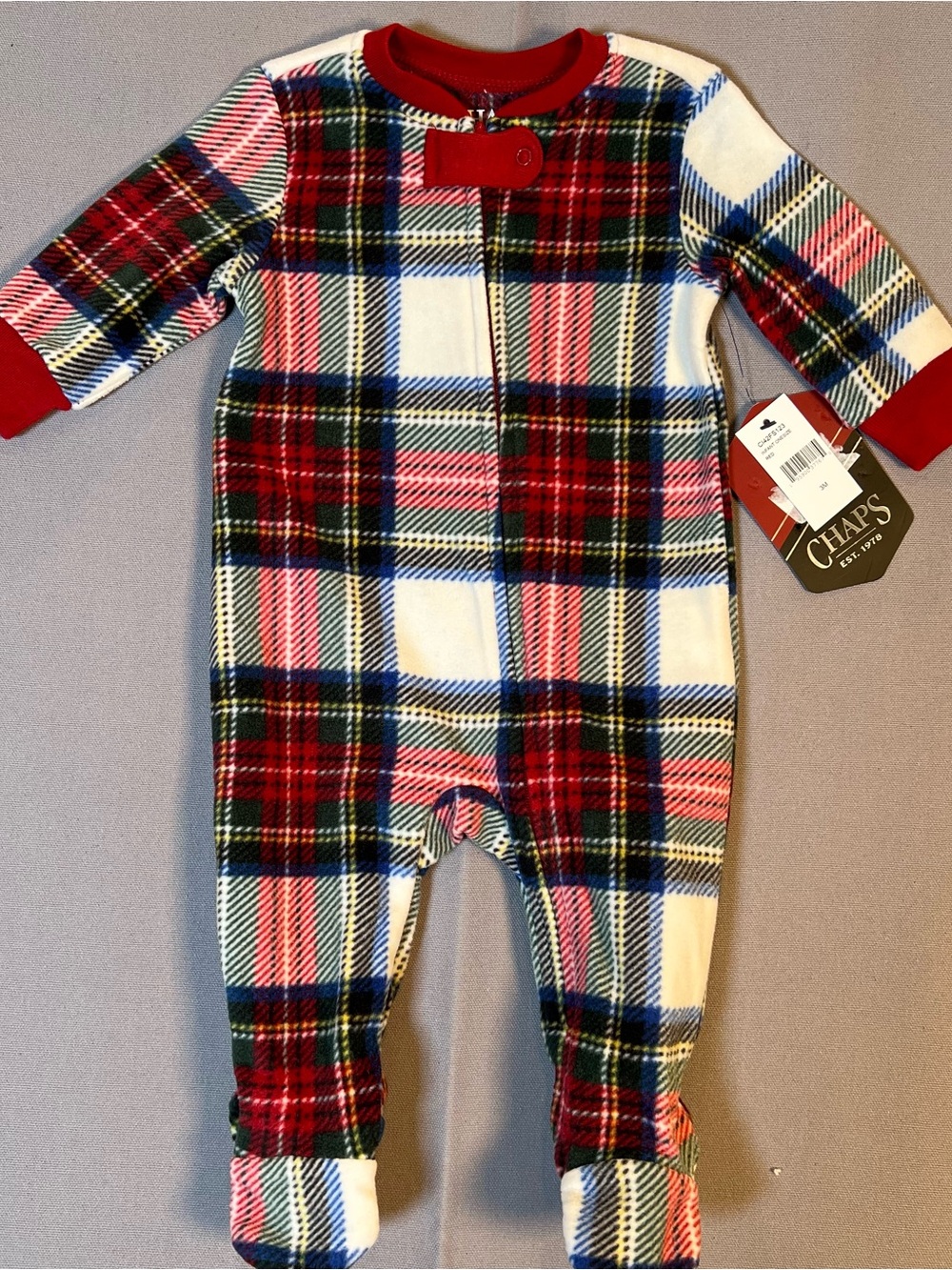 Chaps Red Plaid Baby One-Piece Footed Pajamas Outfit Holiday Christmas